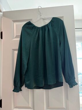 LOFT Teal Green Long-Sleeve Peasant Blouse